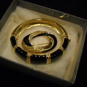 Black Enamel Hinge Cuff Bracelet with matching brooch